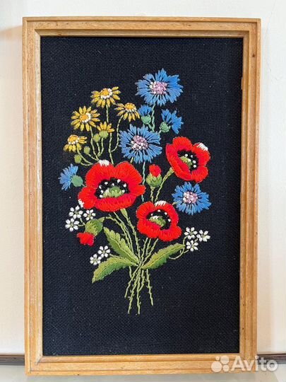 Картина вышивка винтаж 20х30 см, 70-е