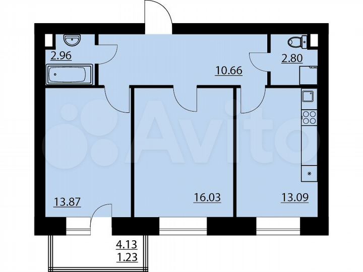 2-к. квартира, 60,5 м², 3/10 эт.