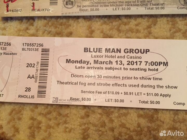 Билеты на шоу в Лас Вегасе (использованные)