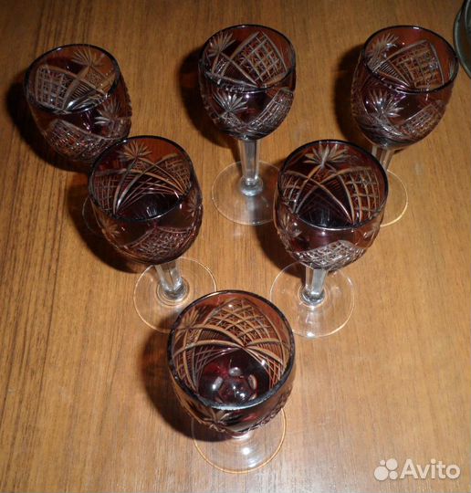 Набор хрустальных рюмок из СССР, 6 штук, цветные