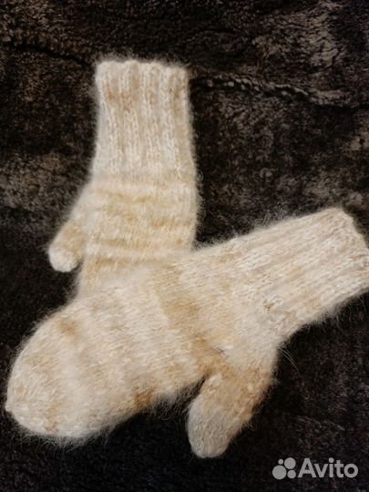 Варежки женские собачья шерсть пух
