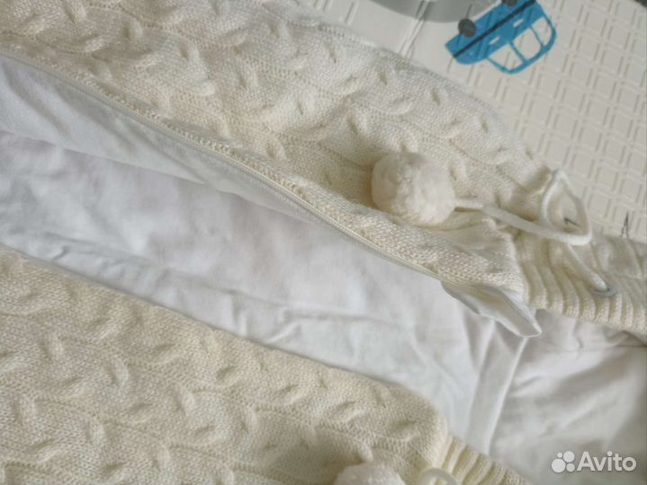 Конверт вязаный утепленный на выписку размер 62