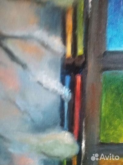 Картина маслом Зимний Пейзаж Фонарь в снегу