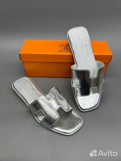 Золотые и серебрянные шлепки Hermes р.36-40