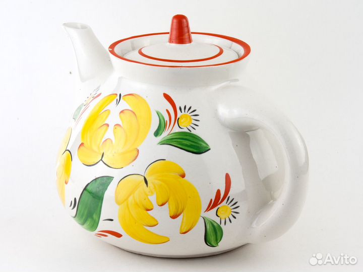 Большой чайник керамика СССР цветочный орнамент