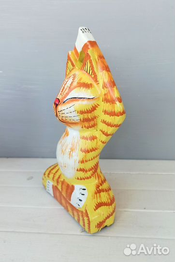 Кот деревянный, кот йог, фигурка сувенирная