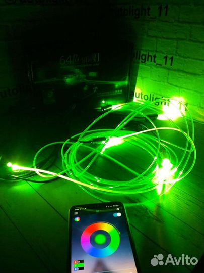 Неоновая нить RGB в торпеду и двери авто