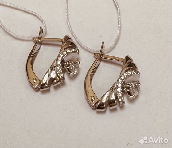 Золотые серьги с фианитом