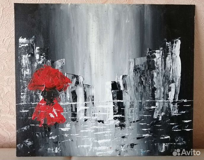 Картина 30х35 Дождь в ночном городе