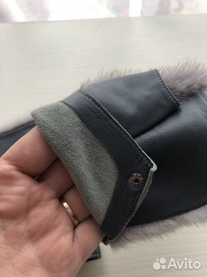 Митенки кожаные с норкой