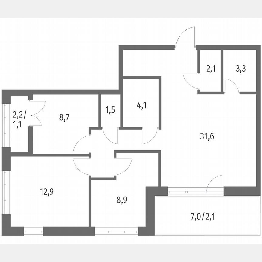 3-к. квартира, 76,3 м², 2/7 эт.