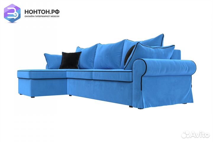 Диван угловой еврокнижка Элис велюр голубой