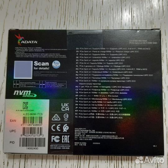 SSD накопитель adata legend 960M M.2 2280 1 тб