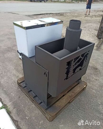 Печь банная на три помещения Гризли, бак справа