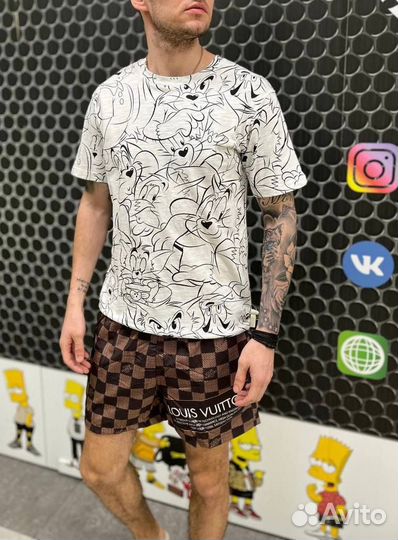 Шорты LV коричневые плавательные в шашечку