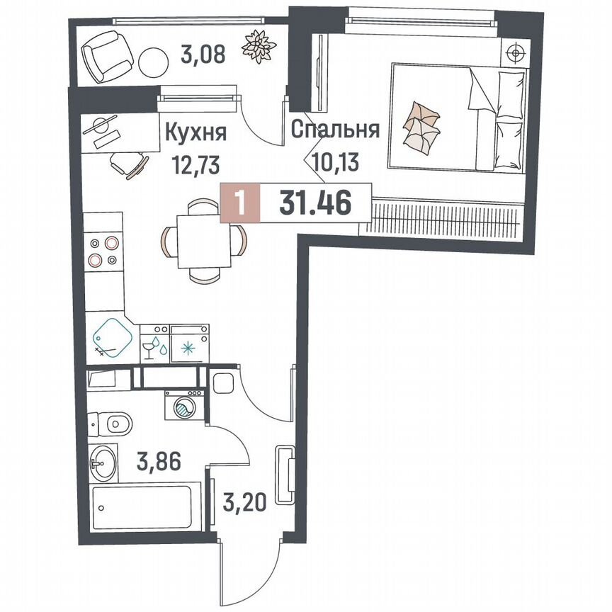 1-к. квартира, 31,5 м², 10/18 эт.