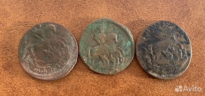 3 монеты Деньга Елизаветы, 1757, 1759, 1760