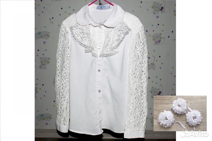 Белая нарядная блузка на 1 сентября. Р-р 140