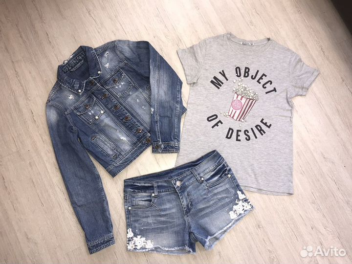 Джинсовая куртка шорты и футболка пакетом