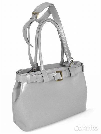 Сумка среднего размера, натуральная кожа, серая, С