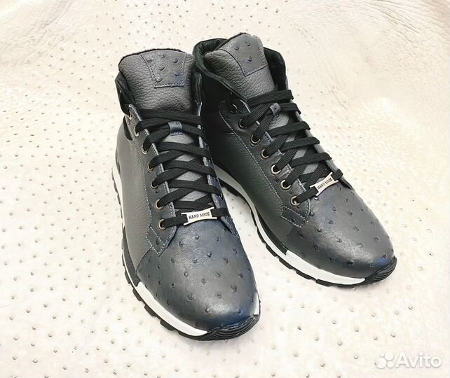 Кроссовки мужские из кожи страуса и телячьей кожи