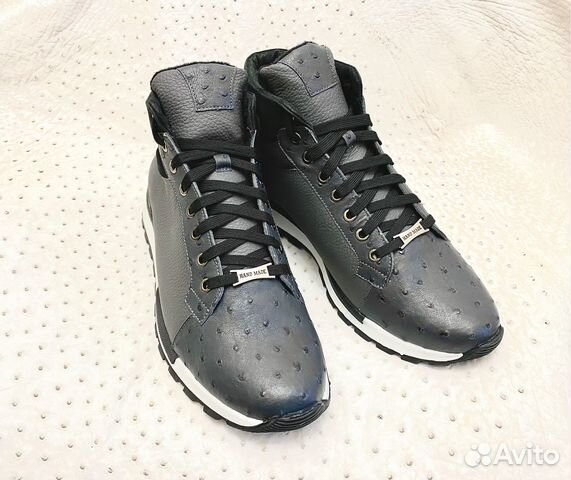 Кроссовки мужские из кожи страуса и телячьей кожи