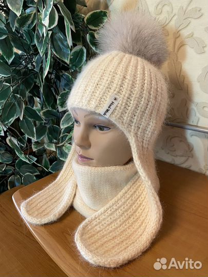 Шапка и снуд. Берет. из пуха норки