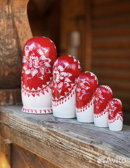 Матрёшка Гжель с золотом, 5 мест 18 см