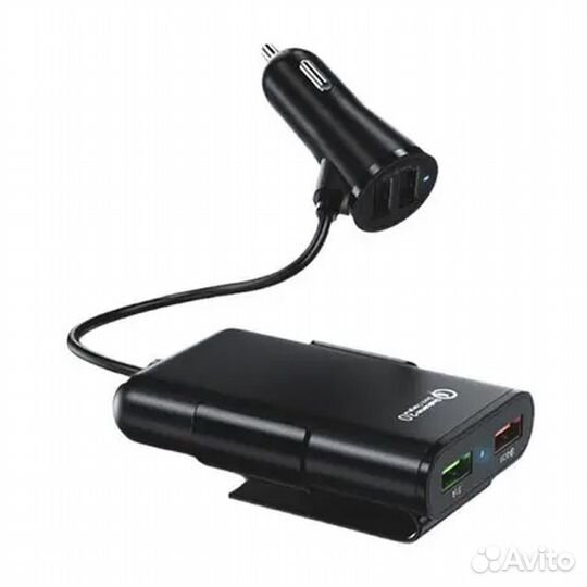 Автомобильное зу с удлинителем, 36W, 4 USB, 1.8 м