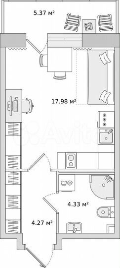 Квартира-студия, 26,6 м², 19/23 эт.