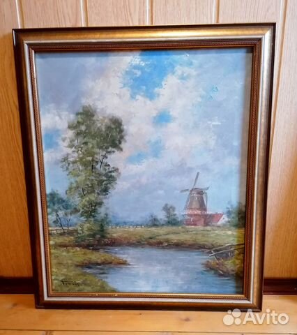 Картина. Летний Голландский пейзаж. Старинный