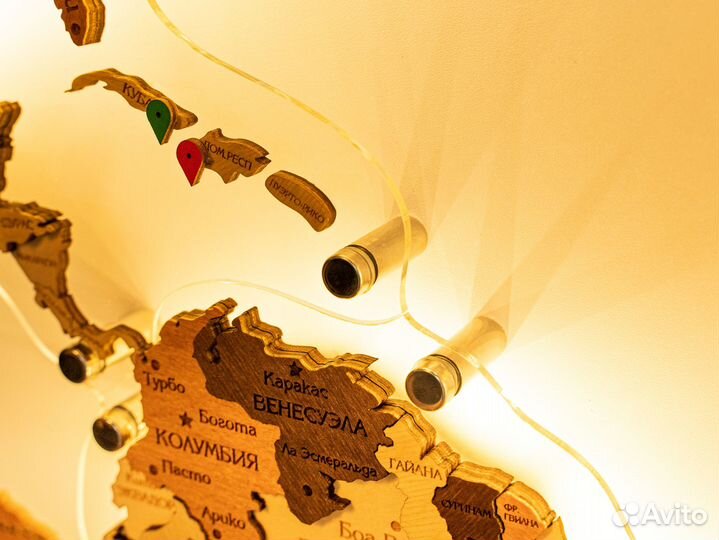 Карта мира с подсветко из дерева, карта Татарстана