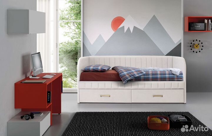 Мягкая кровать София полоса прямая спинка 80х160