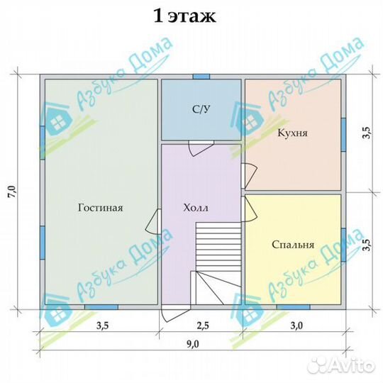 Проект каркасного дома “Гармония”, 7 х 9