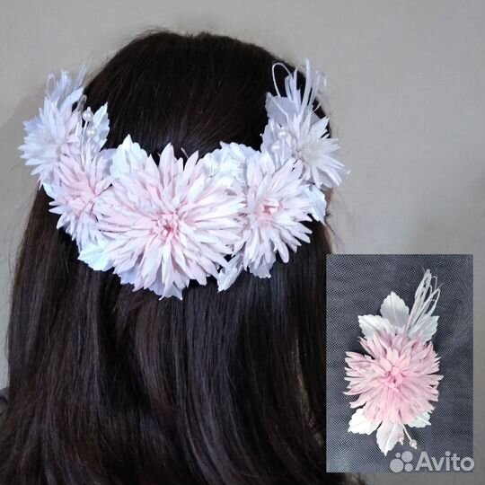 Свадебный цветок из ткани для волос розовый