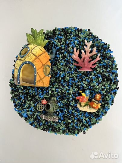 Круглый аквариум 10 литров с декором и грунтом