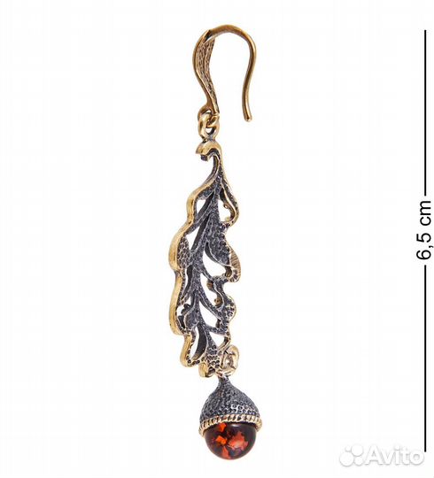 Серьги Листик Желуди (латунь, янтарь) A2182136