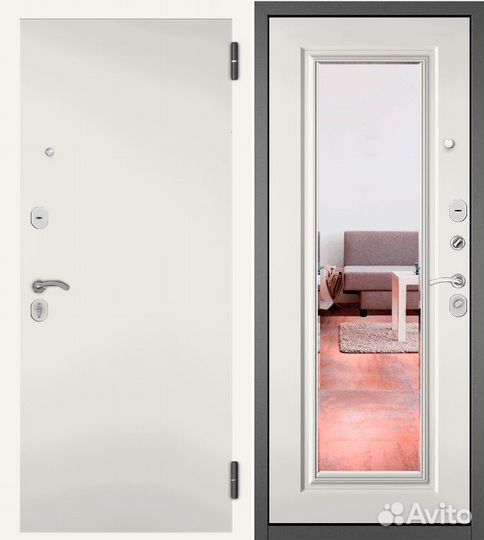 Дверь входная белая с зеркалом