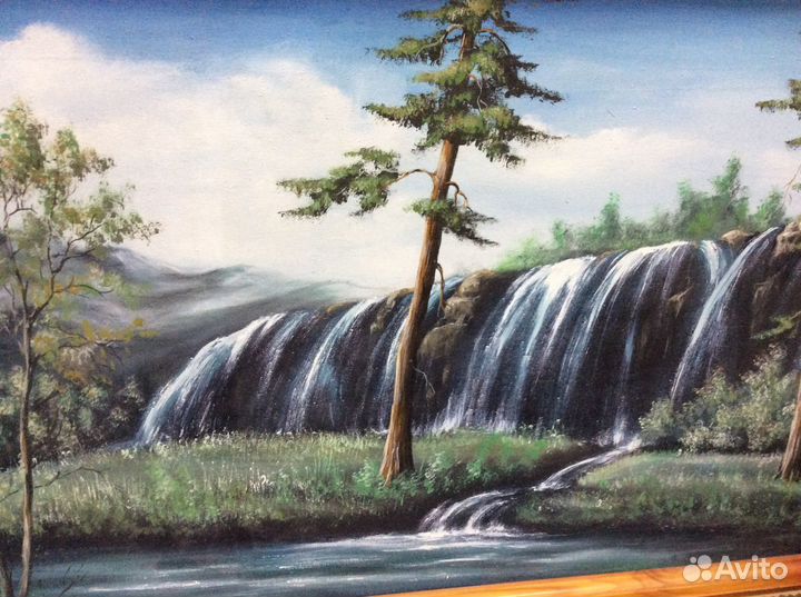 Картина на холсте-водопад в кедровой роще