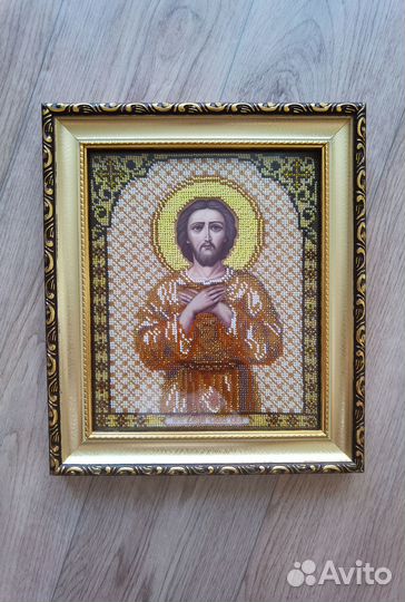 Икона вышита бисером алексей