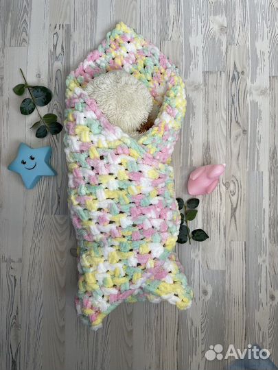 Детский вязаный плед (конверт на выписку)