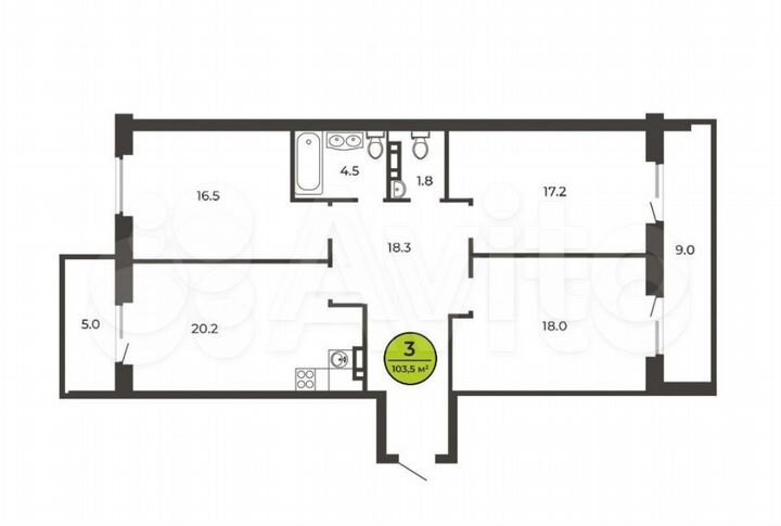 3-к. квартира, 103,5 м², 4/7 эт.