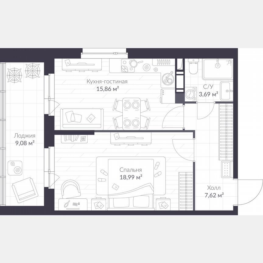 1-к. квартира, 53,4 м², 10/10 эт.