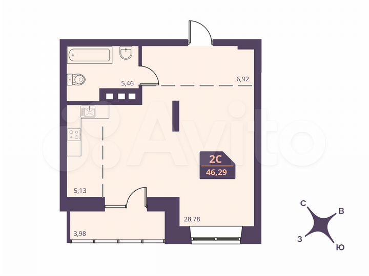 2-к. квартира, 46,3 м², 15/24 эт.