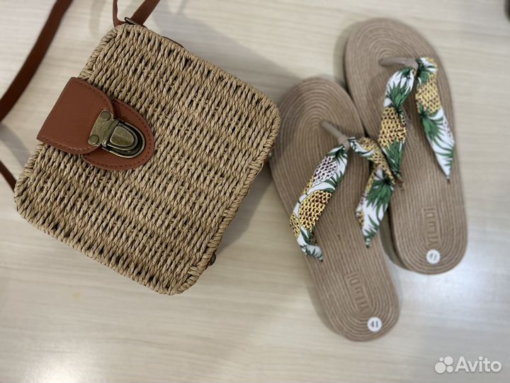 Сумка женская плетеная, шлепки вьетнамки