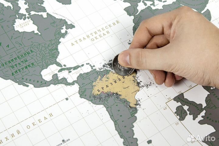 Стираемая карта мира «Премиум» синяя А2