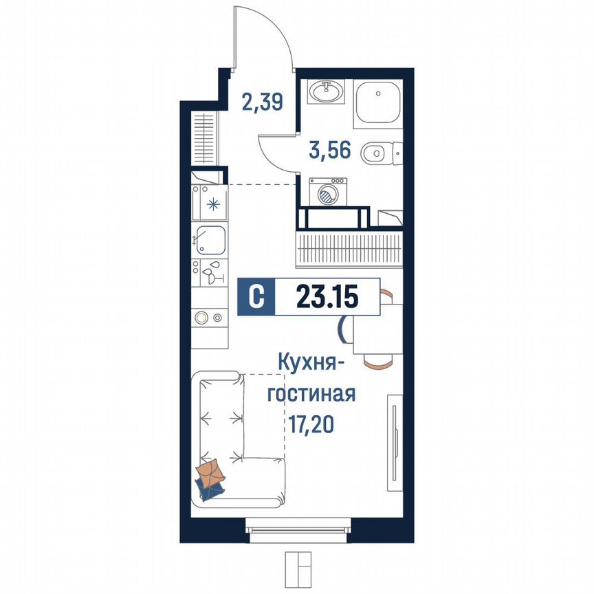 Квартира-студия, 23,2 м², 6/18 эт.