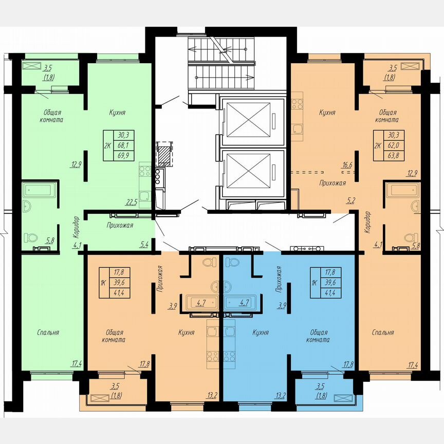 2-к. квартира, 63,8 м², 10/17 эт.