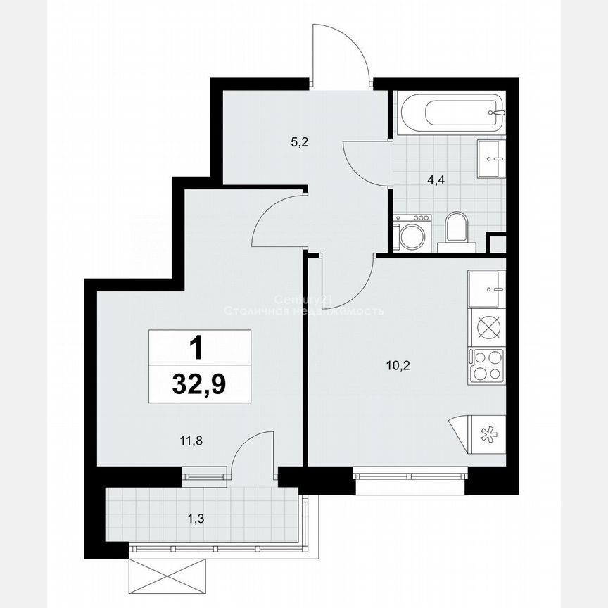 1-к. квартира, 32,9 м², 2/9 эт.