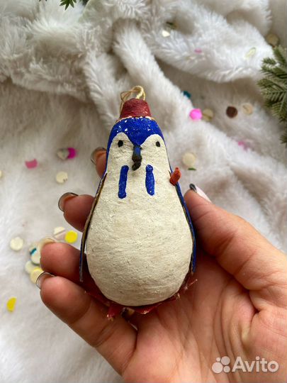 Ватная елочная игрушка пингвин СССР